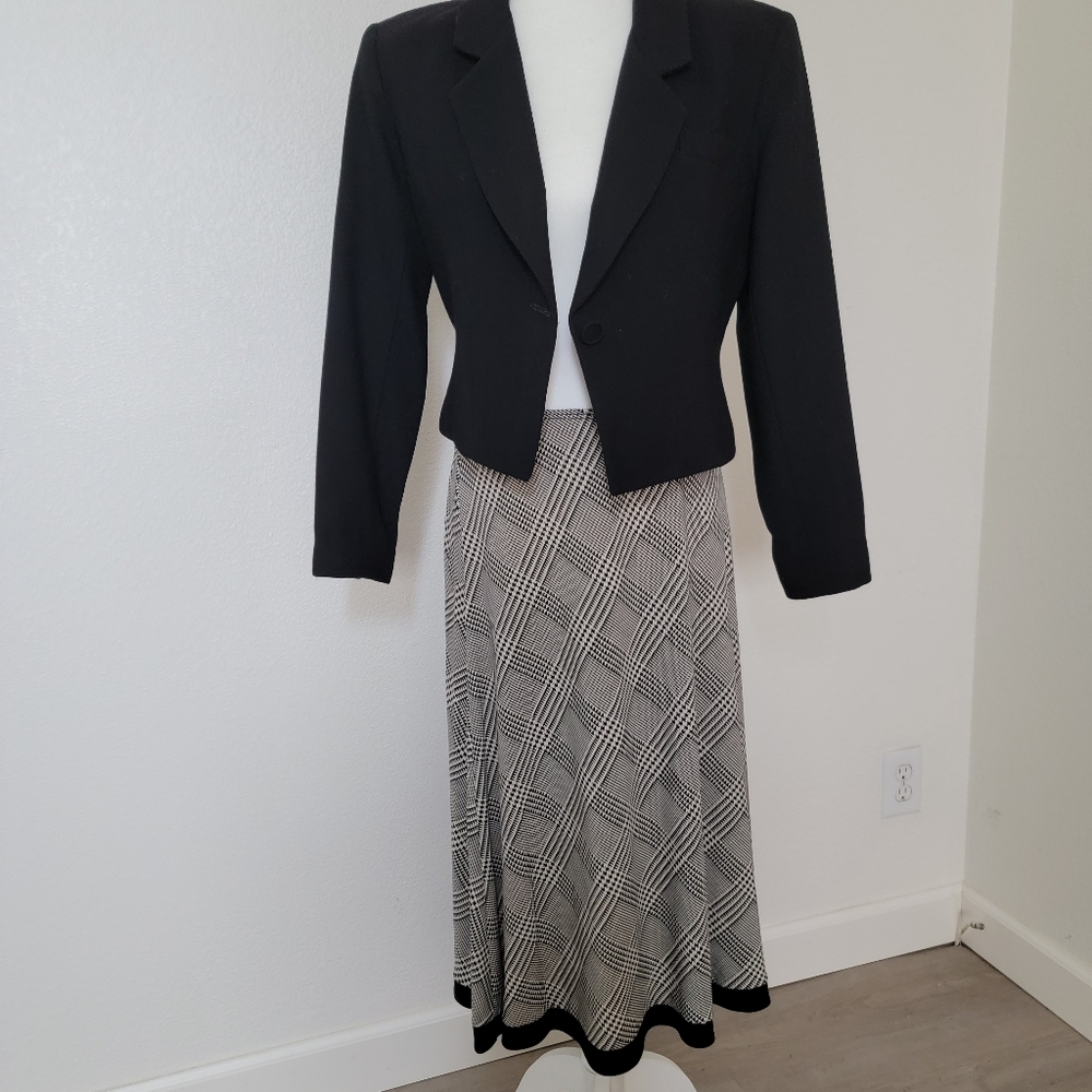 Julie Mitchell Urban Collection Black/Cream Houndstooth Midi Skirt Sz L - Picture 4 of 9